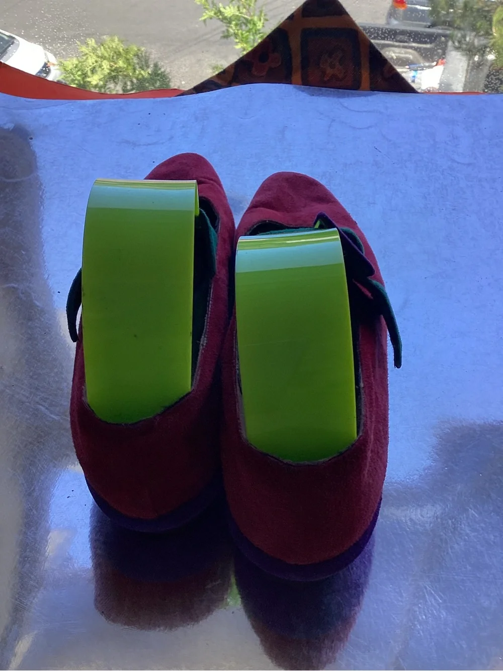 Vintage Sacha London Suede Mary Jane Flats in Burgundy green Purple